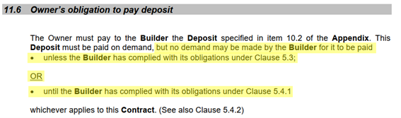 11.6 Owners Obligation To Pay Deposit